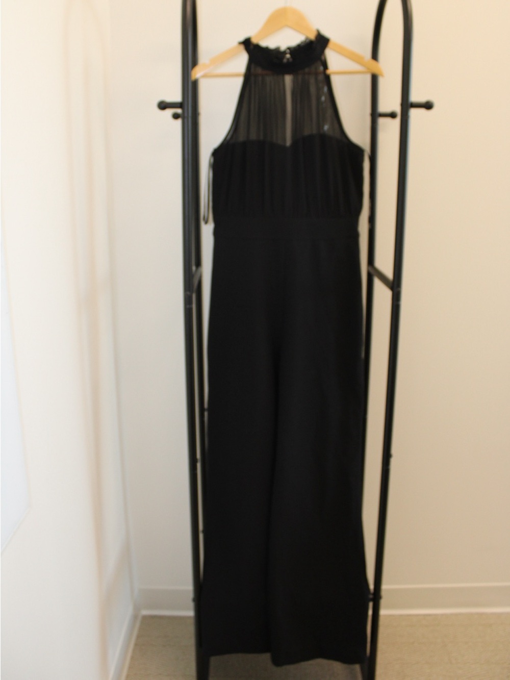 Vince Camuto Black Halter Sheer Yoke Wide-Leg Jumpsuit